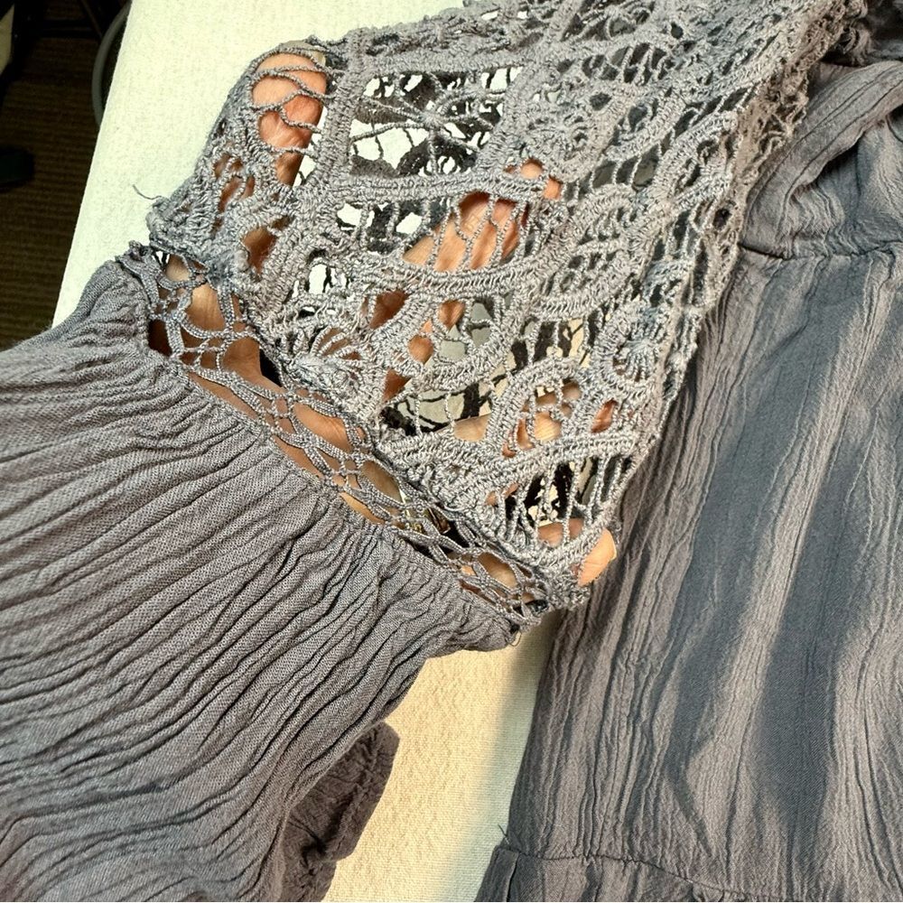 American Eagle Dusty Purple Lace Bell Sleeve Boho Mini‎ Dress L - Picture 5 of 13
